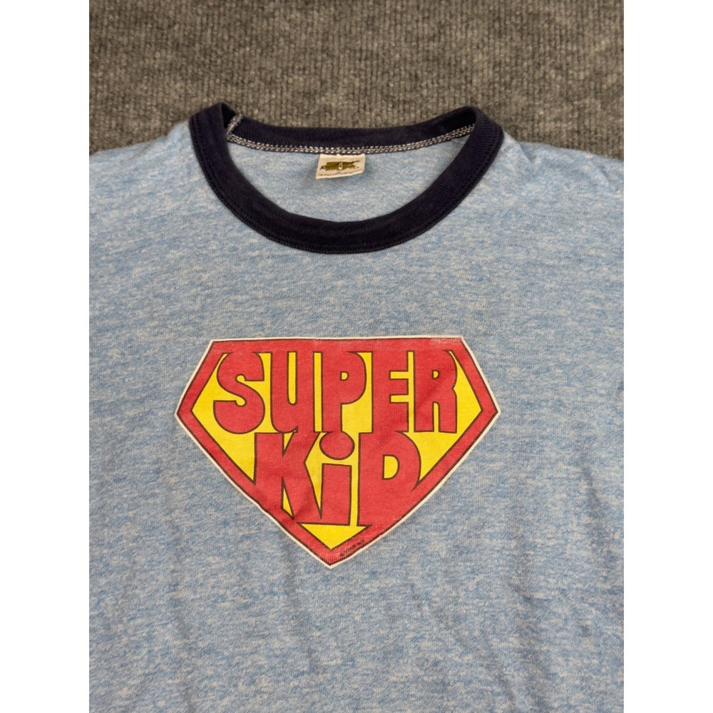 Vintage Russell Athletic Super Kid Ringer T-Shirt Made USA Blue Small - Picture 4 of 16